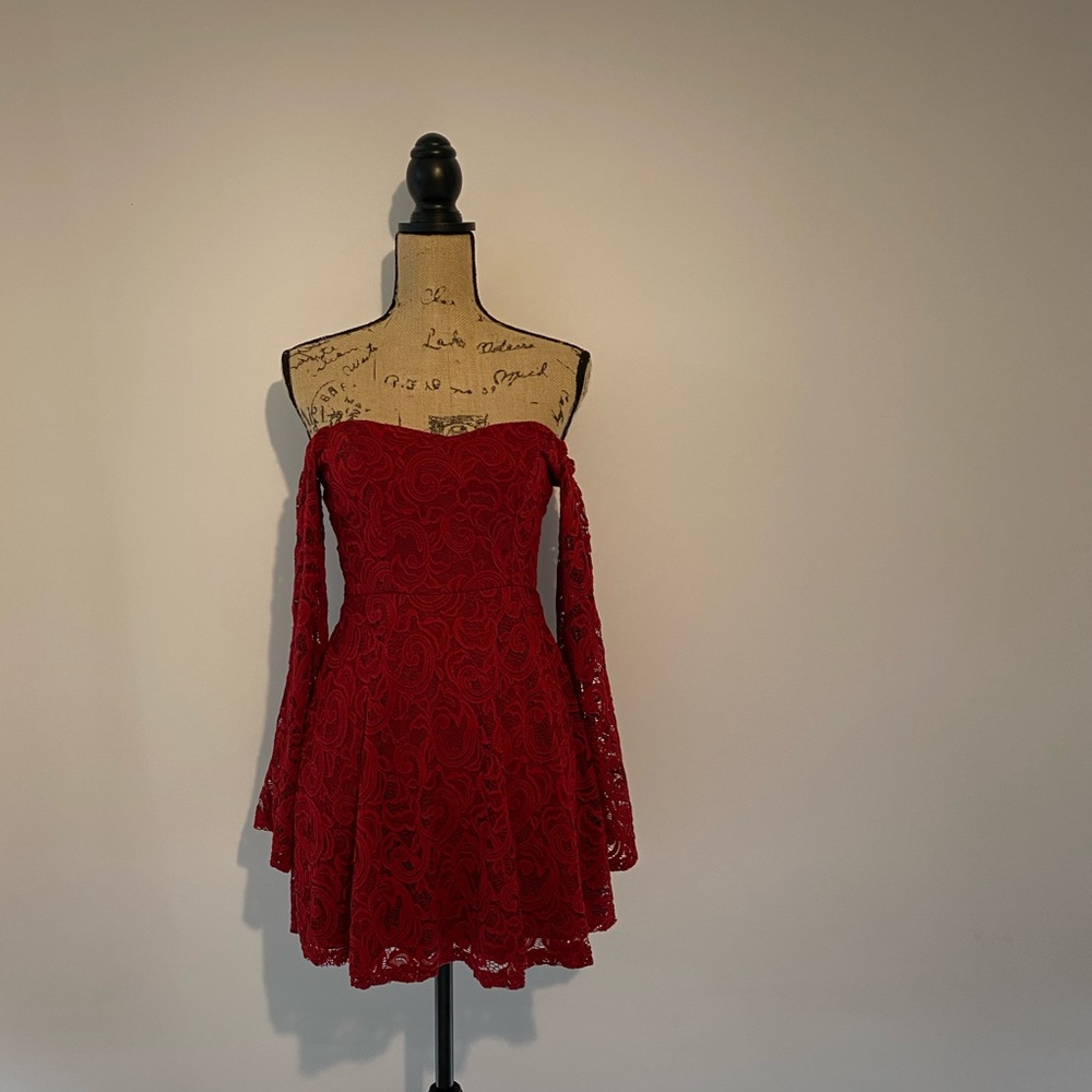 Red off the shoulder  lace dress